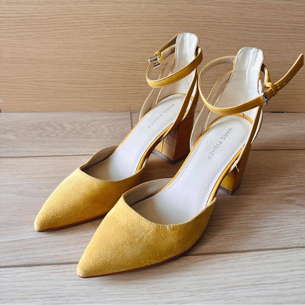 Marc Fisher Yellow Suede Ankle Strap Heels